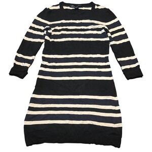 FRENCH CONNECTION Striped Knit Sweater Dress Black Cream Size S